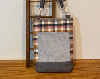 Plaid Flannel Hipster Crossbody Bag with Zipper Closure