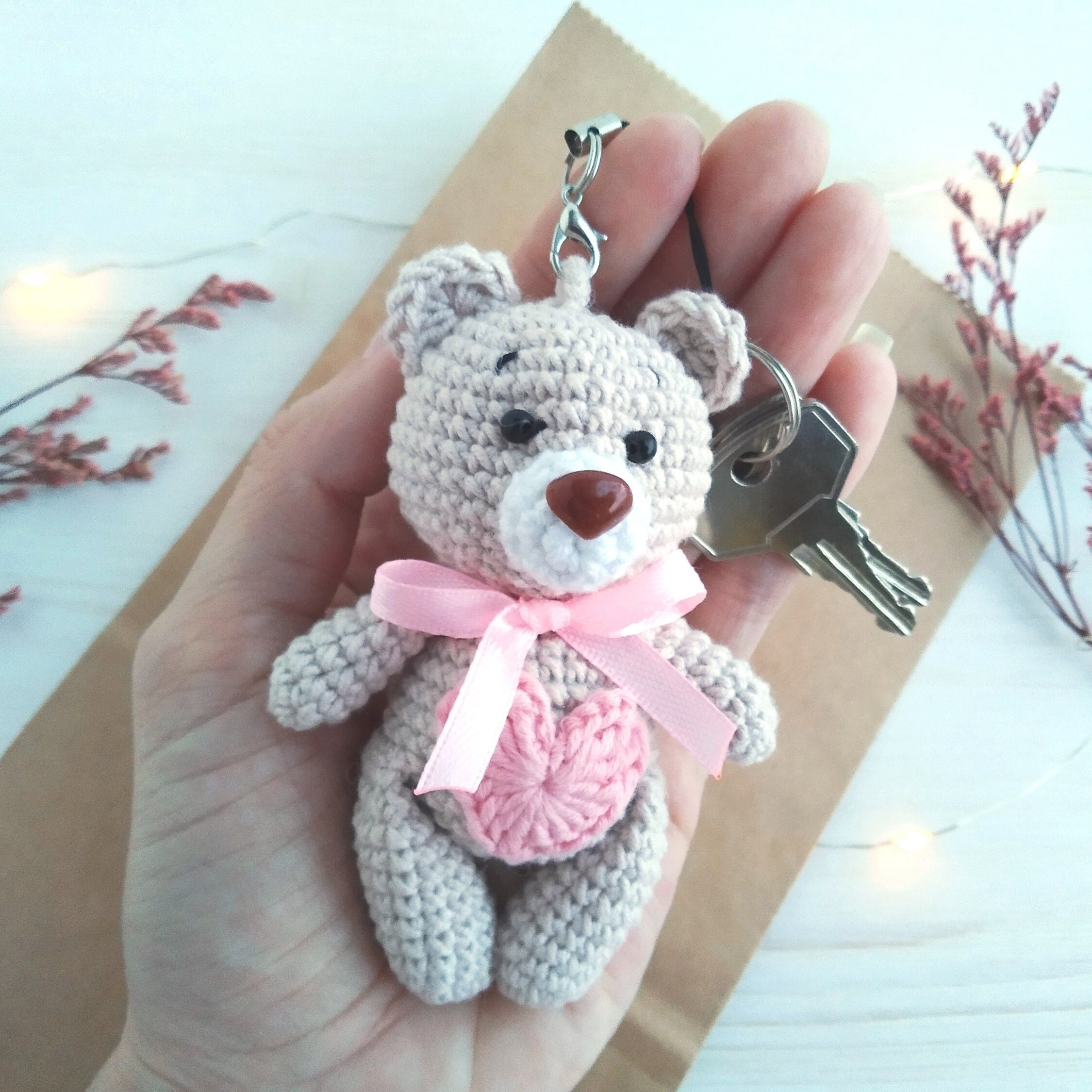 Attria 2Pcs Kawaii Plush Bear Keychain, Cute Fluffy Stuffed Animals Keyring  Pendant, Furry Backpack Handbag Charms Accessory
