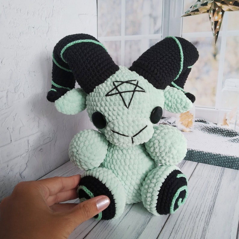 Baphomet plush toy, demon doll goth, creepy cute plushie, halloween gift, weird stuff animals, horror decor, occult accessories, pentagram 