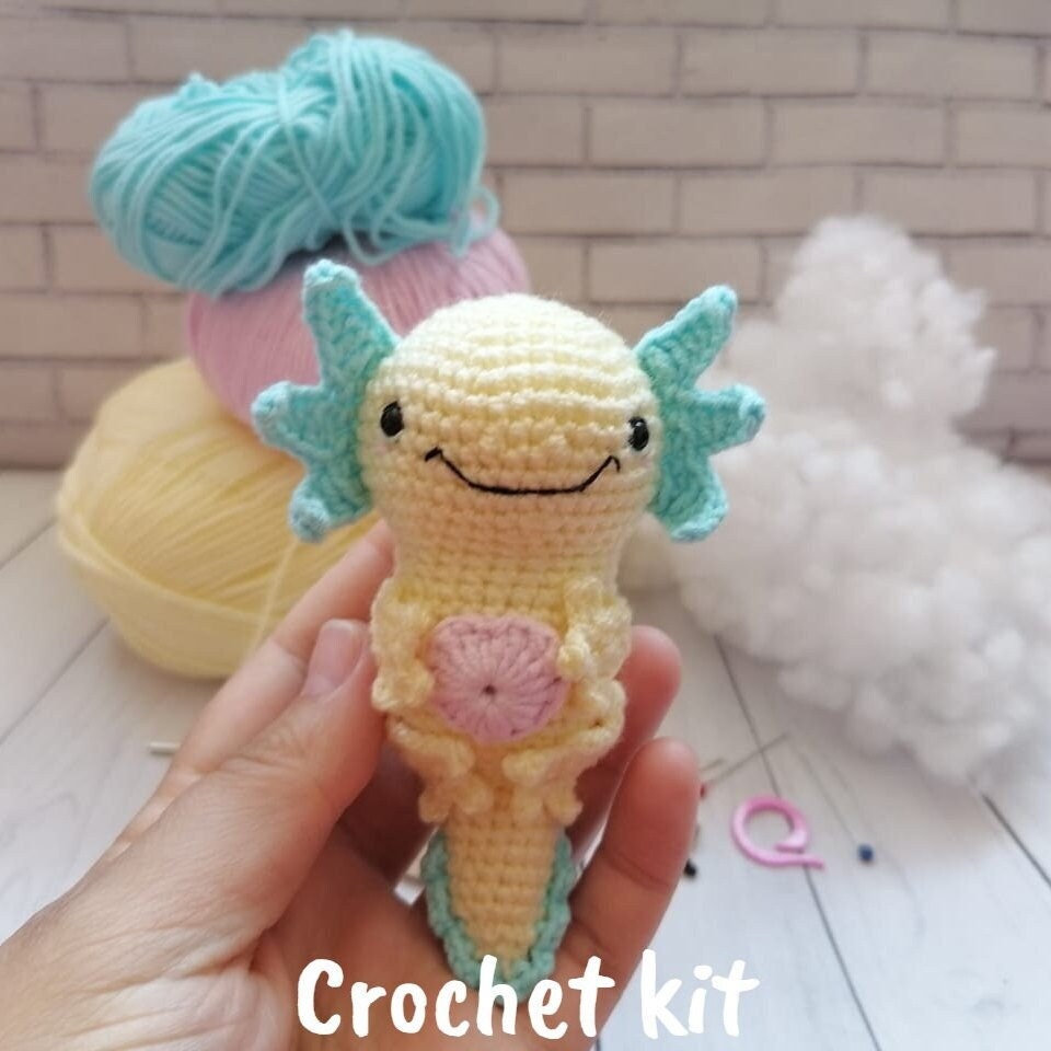 Crochet Axolotl Pattern NO SEW Mini Axolotl Keychain PDF Download