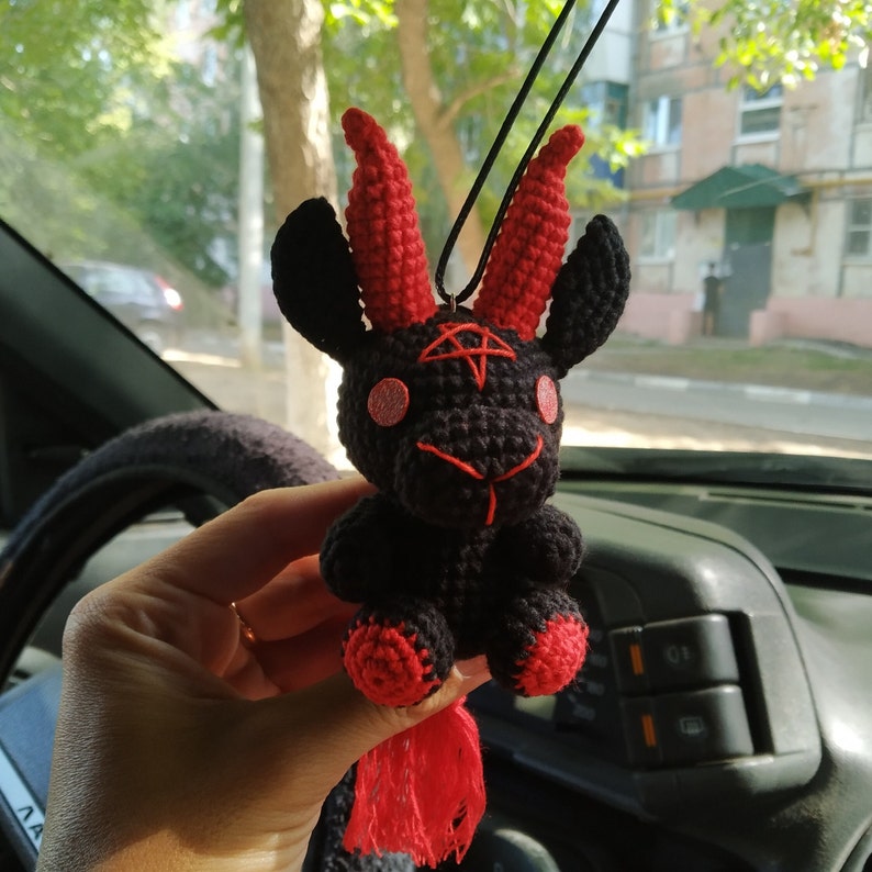 Baphomet plush car accessories, interior car decor, rear view mirror charm, car hanging plushie, gothic creepy halloween gift, demon doll 