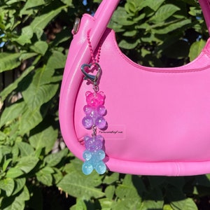 Pink Purple Bag Purse Charm Cotton Candy Glitter Gummy Bears Hot Pink Purple Blue Ombre Candy Bears Purse Charm