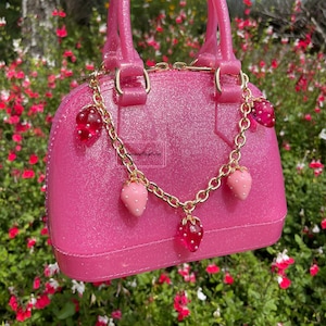 Strawberry Heart Bag Purse Charm Chain Strap Hot Pink Light Baby Pink Cute Strawberries Fruit Handbag Charms Accessories Decoration Etsy