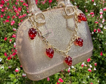 Strawberry Heart Bag Purse Charm Chain Strap Cute Red Strawberries Fruit Charms Handbag Decoration Accessories