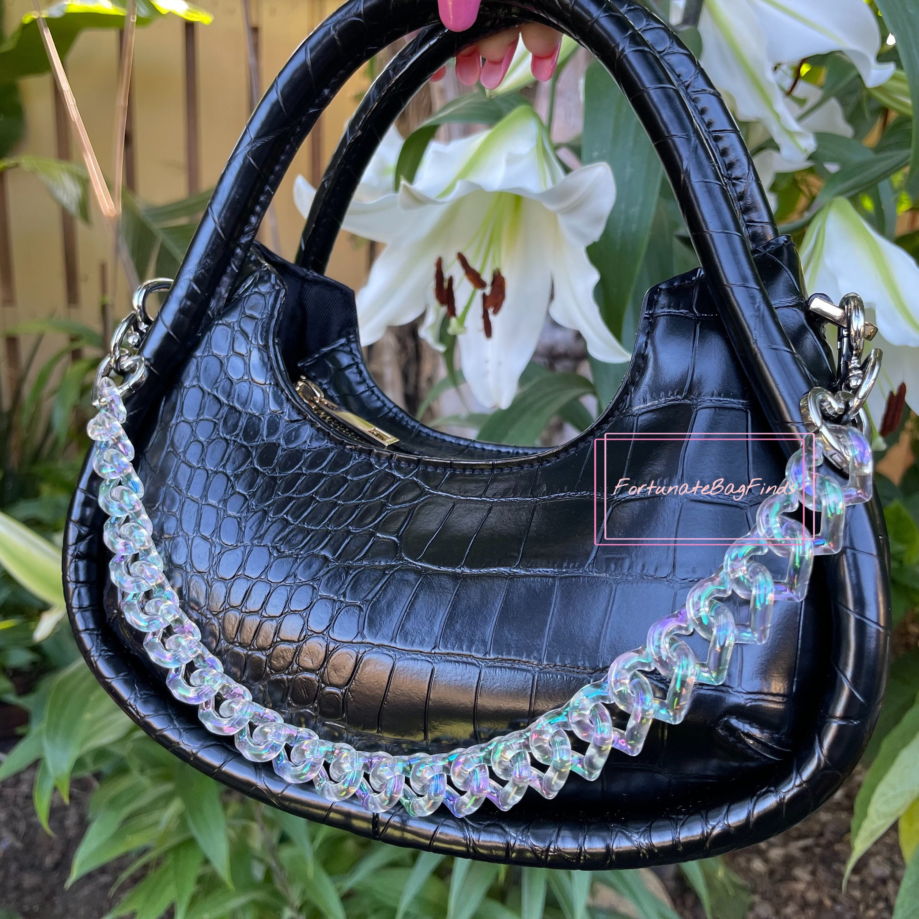 Iridescent Rainbow Heart Bag Chain Strap Novelty Purse Accessory