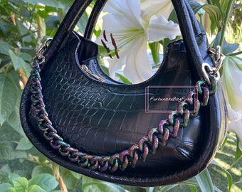 Oil Slick Triple Heart Bag Chain Strap, Y2K Purse Handle