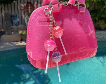 Lollipop Bag Charm Purse Charm Cosmic Candy Cluster Glitter Star Iridescent Pink Purple Lollipop Y2K Keychain Charm