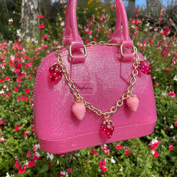 Strawberry Heart Bag Purse Charm Chain Strap Hot Pink Light Baby Pink Cute Strawberries Fruit Handbag Charms Accessories Decoration Etsy