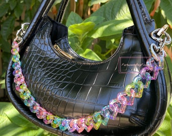 Purse Bag Chain Strap Charm PASTEL RAINBOW Jelly Bag Chain Strap Triple Hearts Resin Novelty Bag Strap Purse Handbag Chain