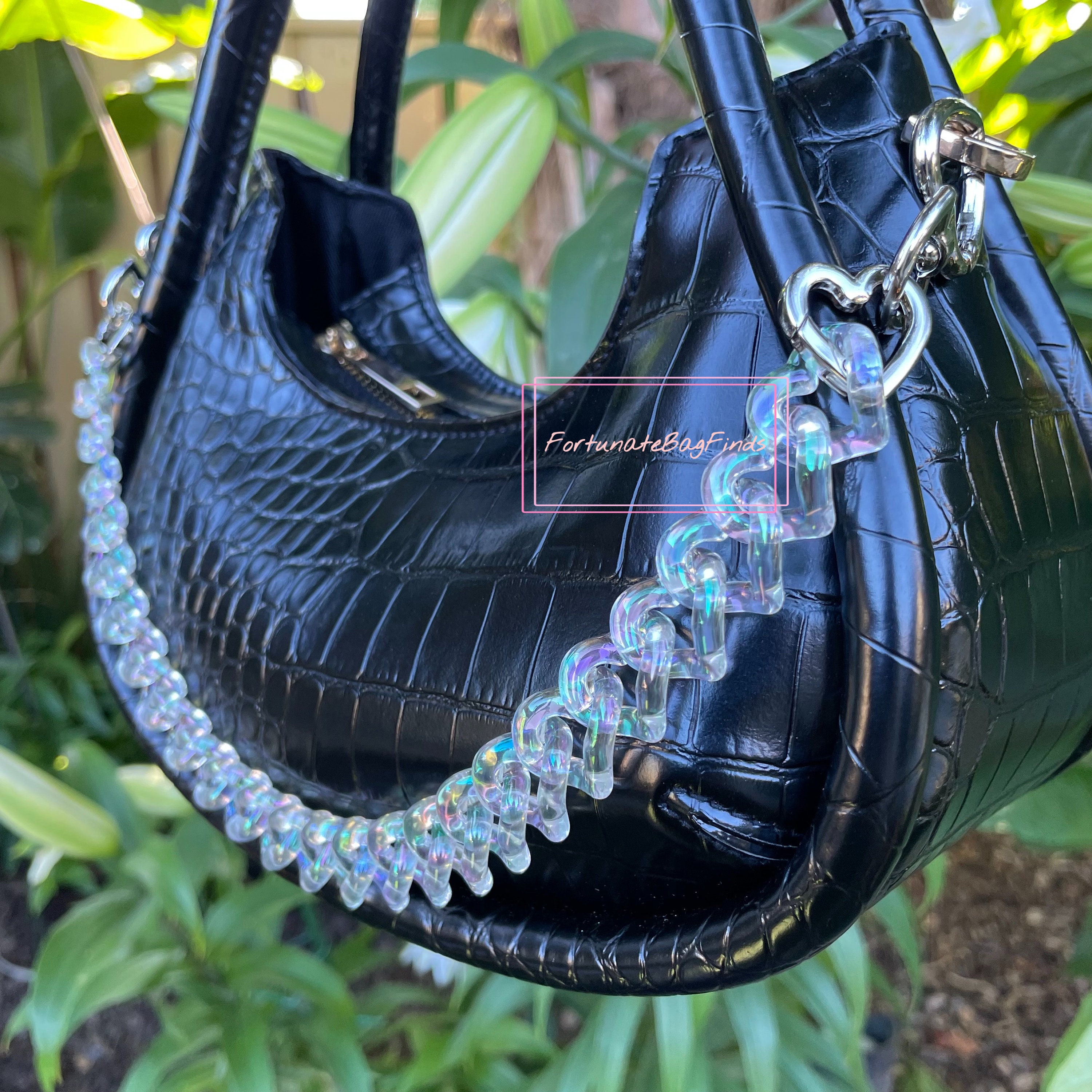 Iridescent Rainbow Heart Bag Chain Strap Novelty Purse Accessory