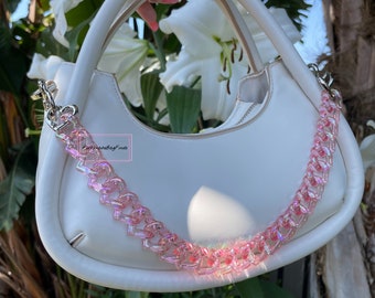 Bag Purse Chain Strap PINK PEACH Triple Hearts Resin Bag Novelty Strap Y2K Kawaii Baby Pink Purse Chain