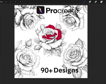 Rose Flower Procreate Stamps Outline and Filled Rose Stamp Brushes ...