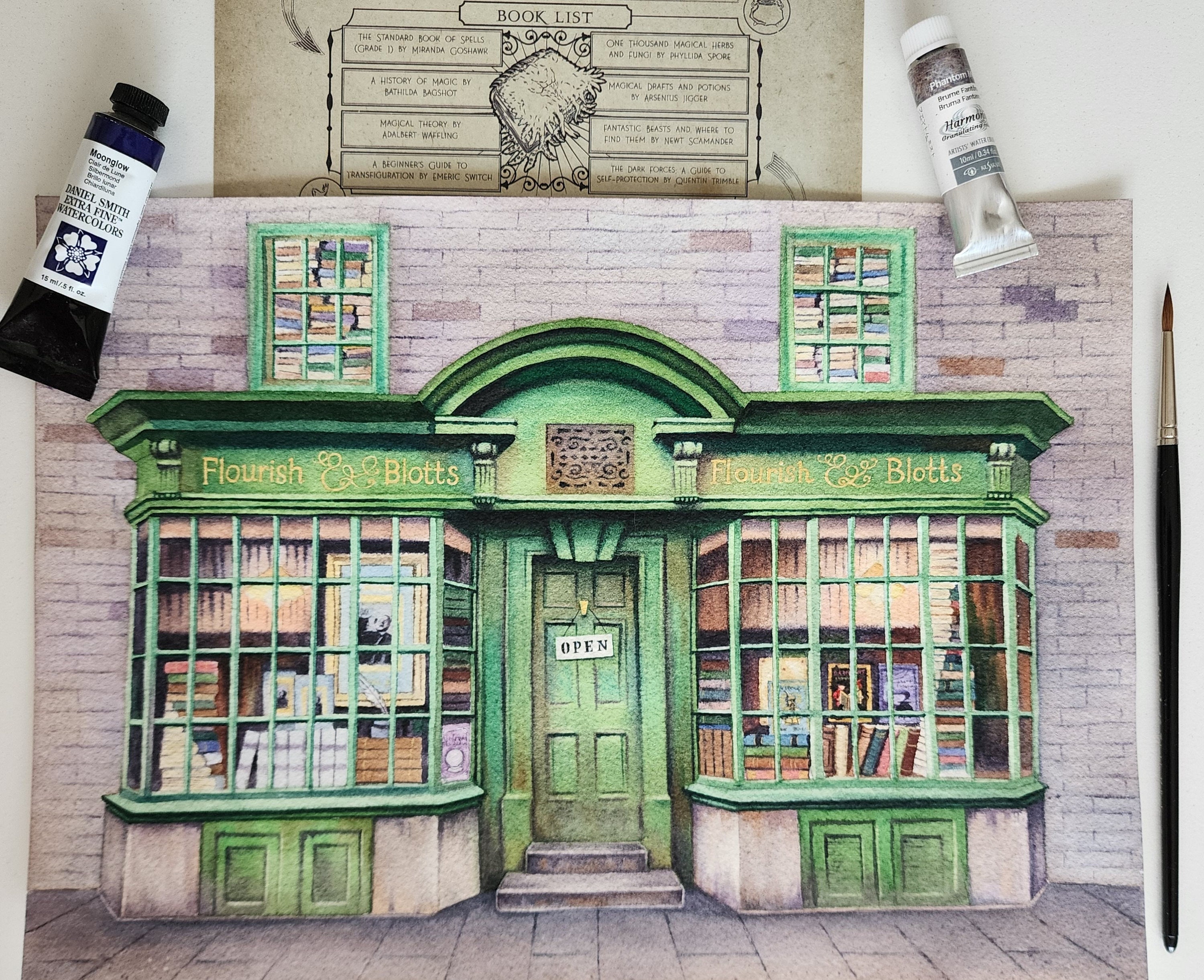 Flourish and Blotts, a Magical Hand Painted Watercolor Print