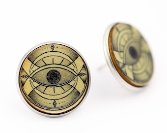 Pendientes de tercer ojo: talismán de madera hecho a mano, joyería espiritual
