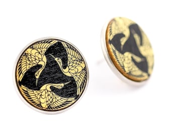 Pendientes de madera con forma de grulla japonesa: símbolo samurái, joyería unisex