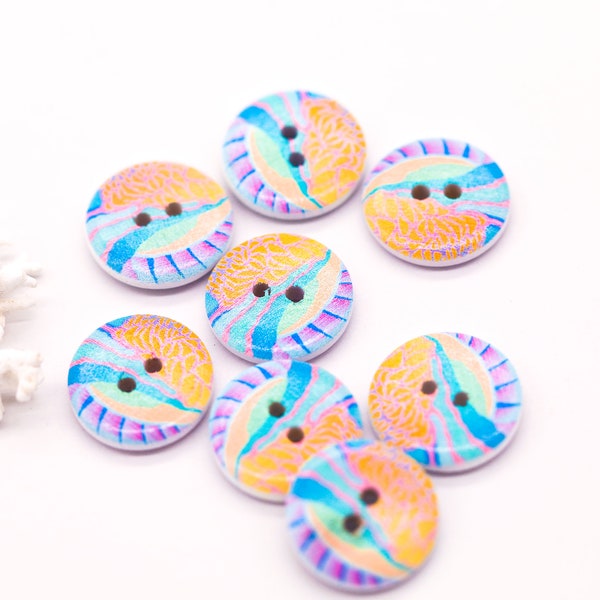 Buttons Ocean Mix Reef fish pattern fashion Buttons 20mm or 25mm handmade, cold washable, coated wood buttons with colorful pattern