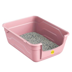 Open Pink Cat Litter Tray Large Box High Sided Rim Kitten Toilet