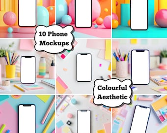 Buntes Phone Mockup für Canva | Lebendige bearbeitbare Vorlage für Wallpapers, Case-Designs, digitale Kunst | Ästhetische Gerätedarstellungsdatei