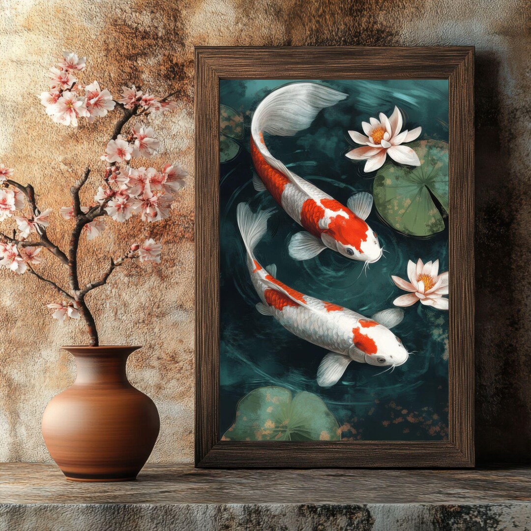 Colourful Japanese Koi Fish Art Print | Tranquil Asian Wall Art for ...