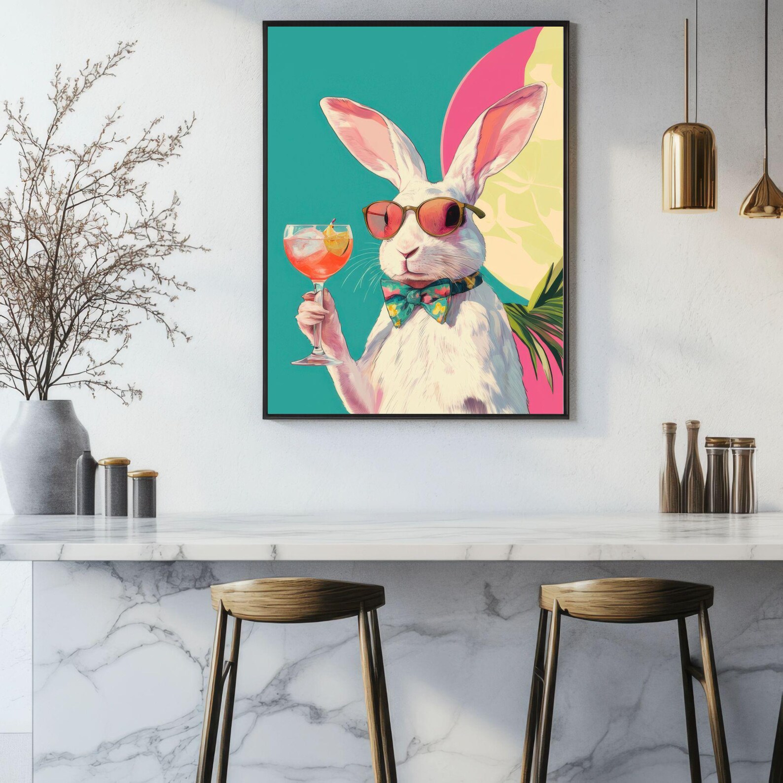 White Rabbit and Cocktail Digital Art Print | Funky Wall Art for Bars ...