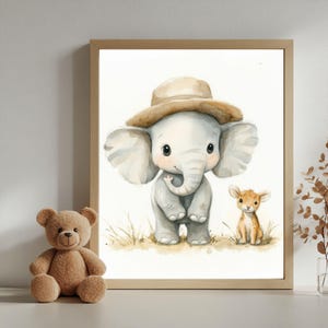 Whimsical Safari Nursery Art Print | Watercolour Animals For Baby Rooms | Playroom Decor | Instant Digital Download Safari Animal Wall Art