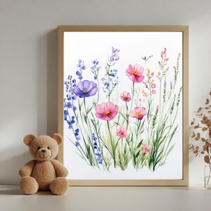 Floral Nursery Prints | Flower Art for Girl Room | Pink Wall Art | Digital Watercolour Prints Nursery Decor | Baby Girl Nursery Artwork