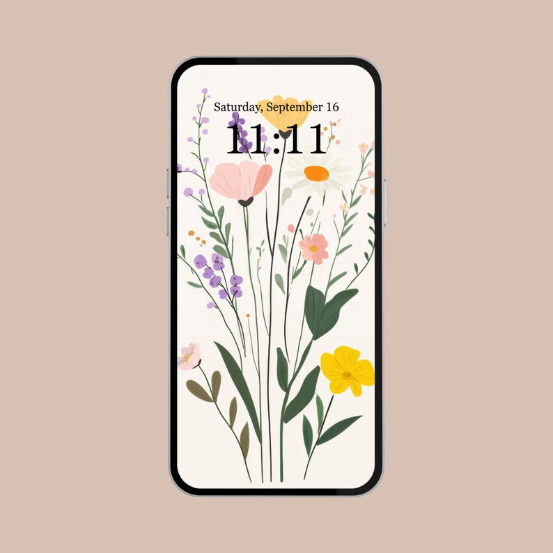 Digital phone wallpaper featuring a delicate floral design inspired by summer blooms, perfect for adding a light and cheerful touch to any screen. Ideal for iPhone and Android users, this minimal and colorful background blends natural beauty with a modern aesthetic. Great for those who love soft, nature-inspired visuals and want a stylish way to refresh their mobile device. A fresh and uplifting design for any flower or aesthetic lover