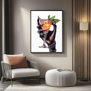 Póster elegante de cóctel con arte negro / Arte de pared de bar moderno para cocinas y salones / Regalo de cóctel imprimible Decoración del hogar de inspiración afro