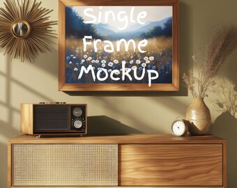 1 Horizontal Wooden Picture Retro Frame Mockup | Vintage Frame | Rustic Poster Mockup for Prints, Artwork & Classic Antique Wall Art Display