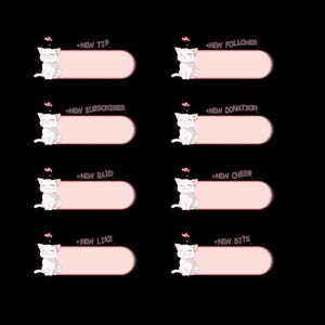 Animerad vit kattavisering för Twitch | Söt kattstreamavisering | Anpassat följar-, prenumerant- och Raid-animationspaket för Twitch-aviseringar