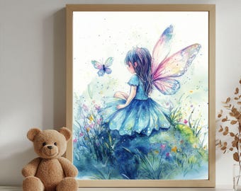 Magical Fairy Art Print for Nursery or Kids Room | Wall Decor Watercolour Fairy Painting, Digital Download | Playroom & Baby Nursery Art