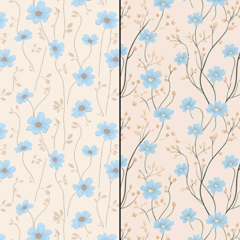 Baby Blue Flower Pattern Digital Paper | Seamless Floral Design for ...