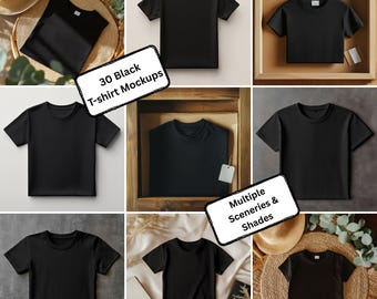 Black T-Shirt Mockup Bundle | Flat Lay & Folded Comfort Colors Shirt Mockups | Oversized Streetwear Mens Womens Templates | Instant Download