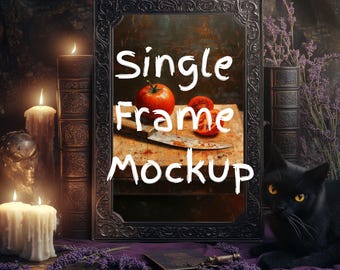Vertical Single Witchy Dark Frame Mockup | Gothic Wall Art Display | Wooden Frame Digital Mockup for Prints, Posters & Aesthetic Artwork