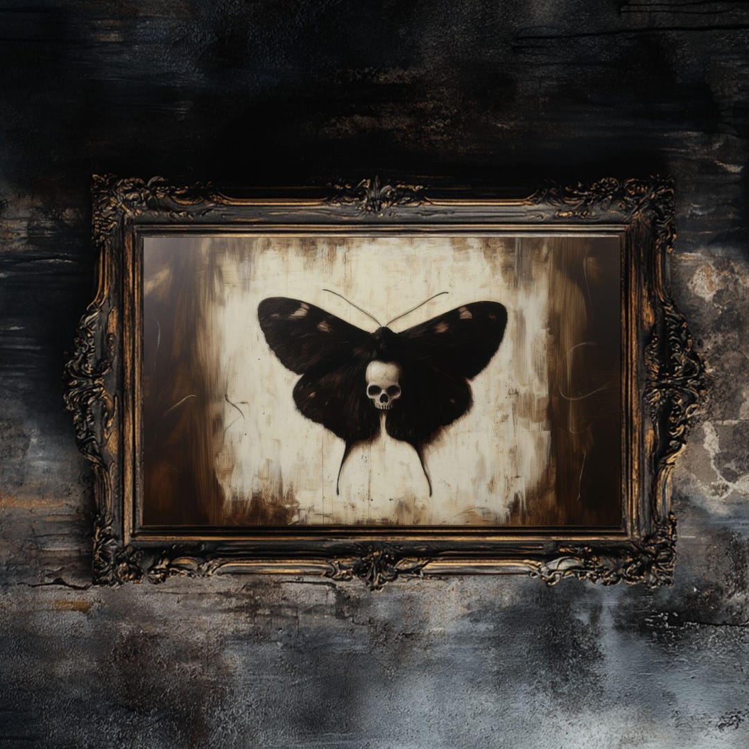 Abstract Luna Moth & Skull Art Print | Gothic Cottagecore Wall Decor ...