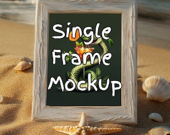 Beach House Frame Mockup | Vertical Wooden Display | Digital Template for Prints, Posters & Coastal Artwork for Wall Decor and Home Design