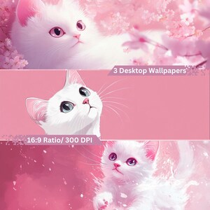 Papier peint chat mignon | Fond d&#39;écran esthétique | Téléchargement numérique | Thème chat minimaliste | PC, ordinateur portable, Mac Fonds d&#39;écran | Art de chat kawaii