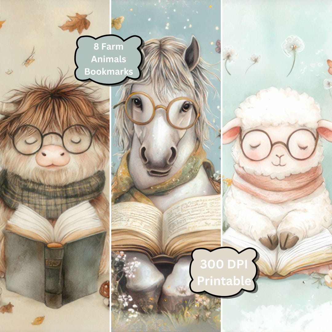 8 Farm Animal Bookmark Set | Printable Cow, Horse, Chicken & Sheep ...