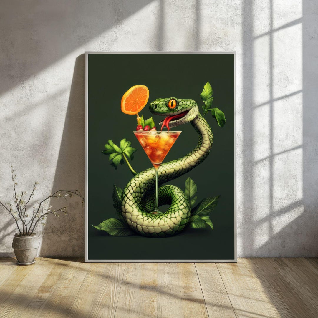 Colourful Snake and Cocktail Digital Art Print | Funky Wall Art for ...
