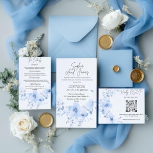 Royal Blue Wedding Invitation Suite | Editable Floral Template with RSVP & Details | Printable Navy Blue Invite Set for Elegant Weddings