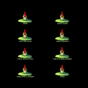 8 alertes Twitch de grenouilles animées | Alertes personnalisées pour les abonnements, les raids et les cadeaux | De jolies notifications animées pour Twitch, Kick et YouTube en streaming