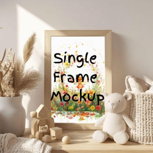 Vertical Nursery Baby Room Frame Mockup | Wooden Frame | Digital Poster Mockup for Prints, Milestone Artwork & Adorable Nursery Wall Decor