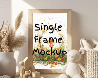 Vertical Nursery Baby Room Frame Mockup | Wooden Frame | Digital Poster Mockup for Prints, Milestone Artwork & Adorable Nursery Wall Decor