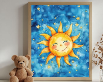 Bright Sun Nursery Art Print | Instant Digital Download | Sunshine Wall Art for Kids Room | Yellow Abstract Sun Art for Playroom Decor