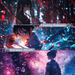 3 Aesthetic Anime Desktop Wallpaper | Digital Anime Background for PC, Laptop & Mac | High-Resolution Anime Art | Instant Download
