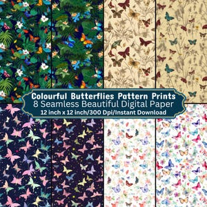 Carta digitale con motivo a farfalla colorata / Design a farfalla senza soluzione di continuità per progetti di scrapbooking, artigianato e fai da te / Carta decorativa stampabile