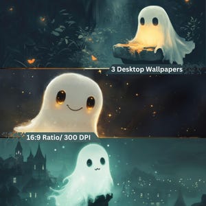 Papel de Parede Fantasma Fofo | Fundo de Tela Estético Assustador | Tema Fantasma Digital | Papel de Parede para Laptop e PC | Download Instantâneo | Qualidade HD