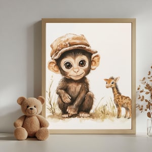 Safari Nursery Wall Art | Watercolour Animals | Digital Download | Baby Room Decor Playroom Prints | Safari Theme Art | Vintage Nursery Art