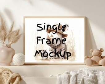 May include: A single frame mockup with a watercolor illustration of a rhinoceros wearing a cowboy hat. The text "Single Frame Mockup" is written in black on a white background.