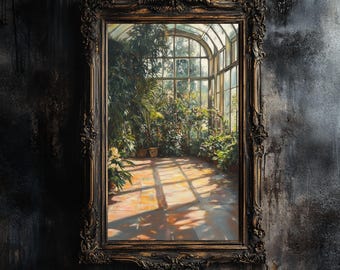 Vintage Exotic Flower Greenhouse Art Print Painting Gothic Botanical Wall Art Spooky Cottagecore Decor Dark Academia Printable Poster